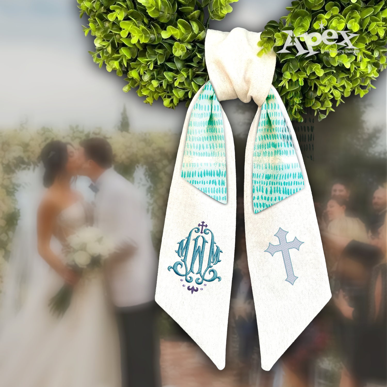 Nola fleur de lis Monogram Machine Embroidery Font wedding cross