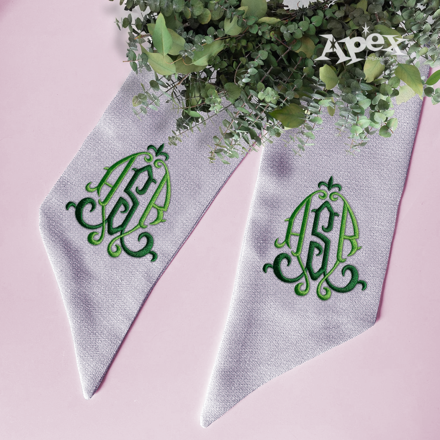 Nola Monogram Machine Embroidery Font by Apex Ribbon Sash