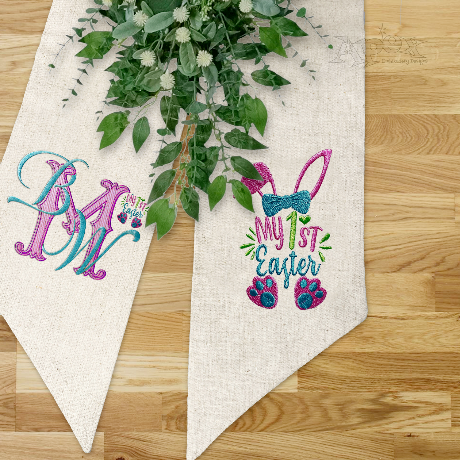 Cassidy 3-letter Interlocking Monogram Machine Embroidery my 1st easter bunny