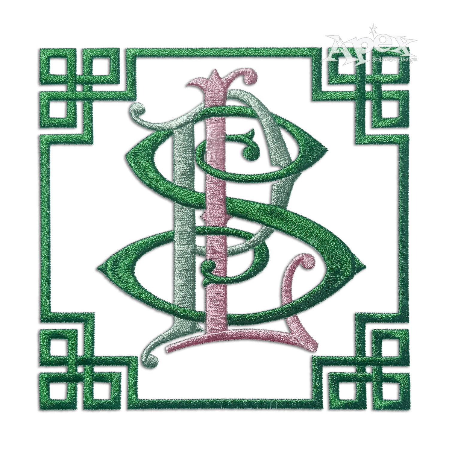 Greek Key Diamond Monogram Embroidery Frame 6