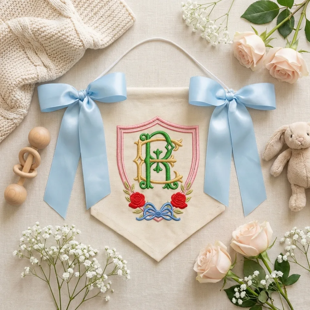 Bow Banner Crest Monogram Frame Design Bundle Baby Newborn gift