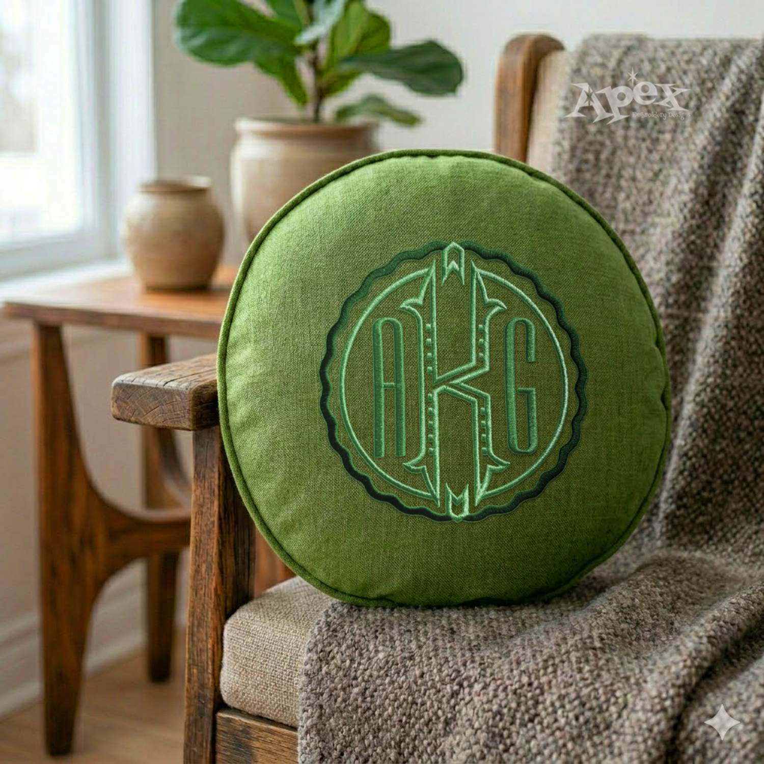 Pillow Circle Round Modern Monogram Embroidery Fonts