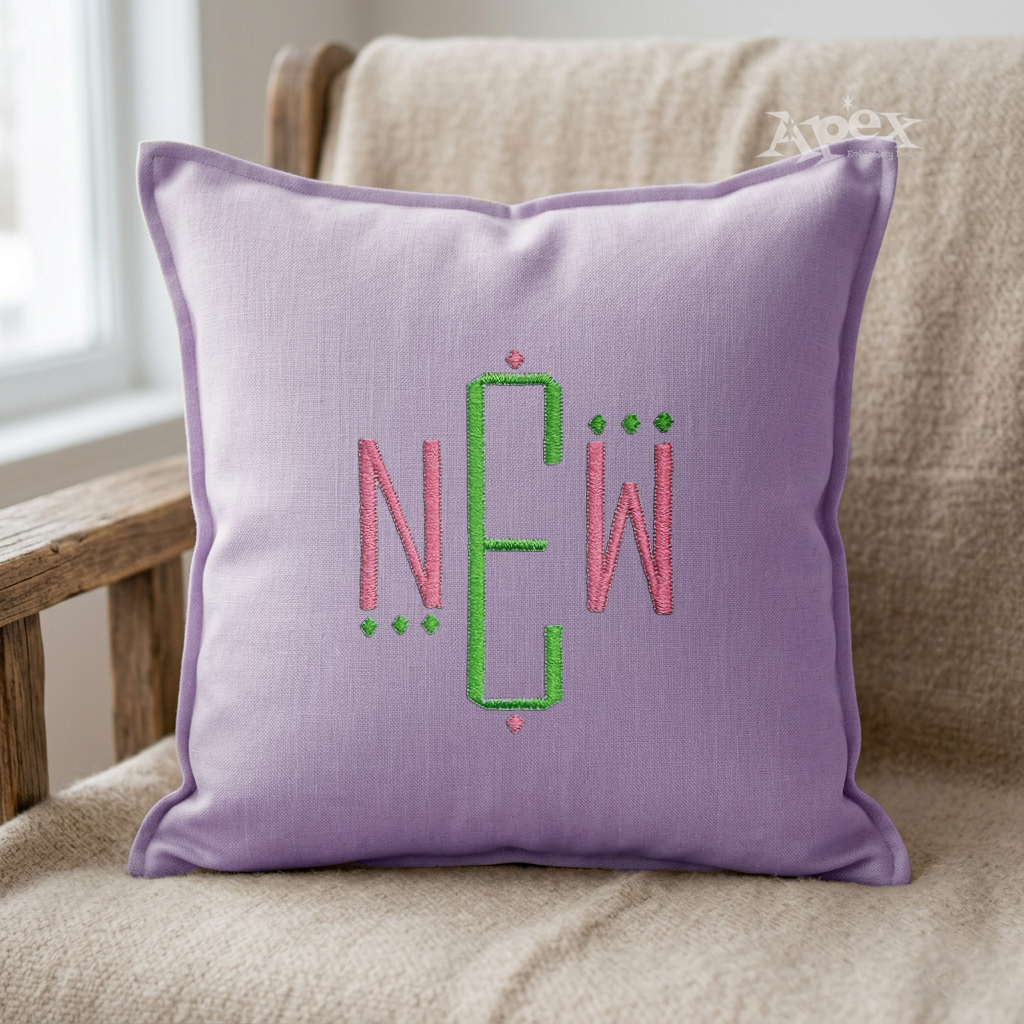 Square Pillow Sample on Couch Embroidery Monogram