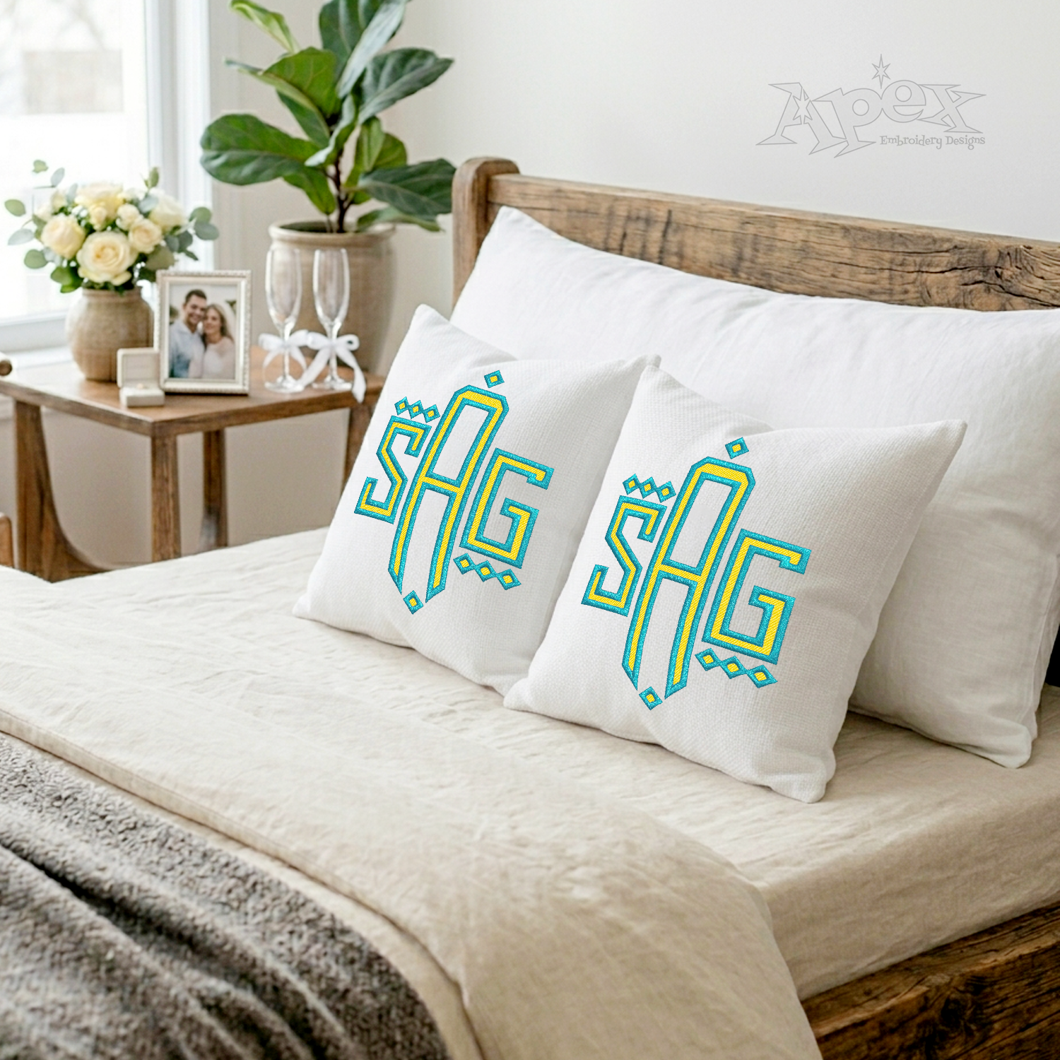 Diamonds Square Embroidery Font Pillow