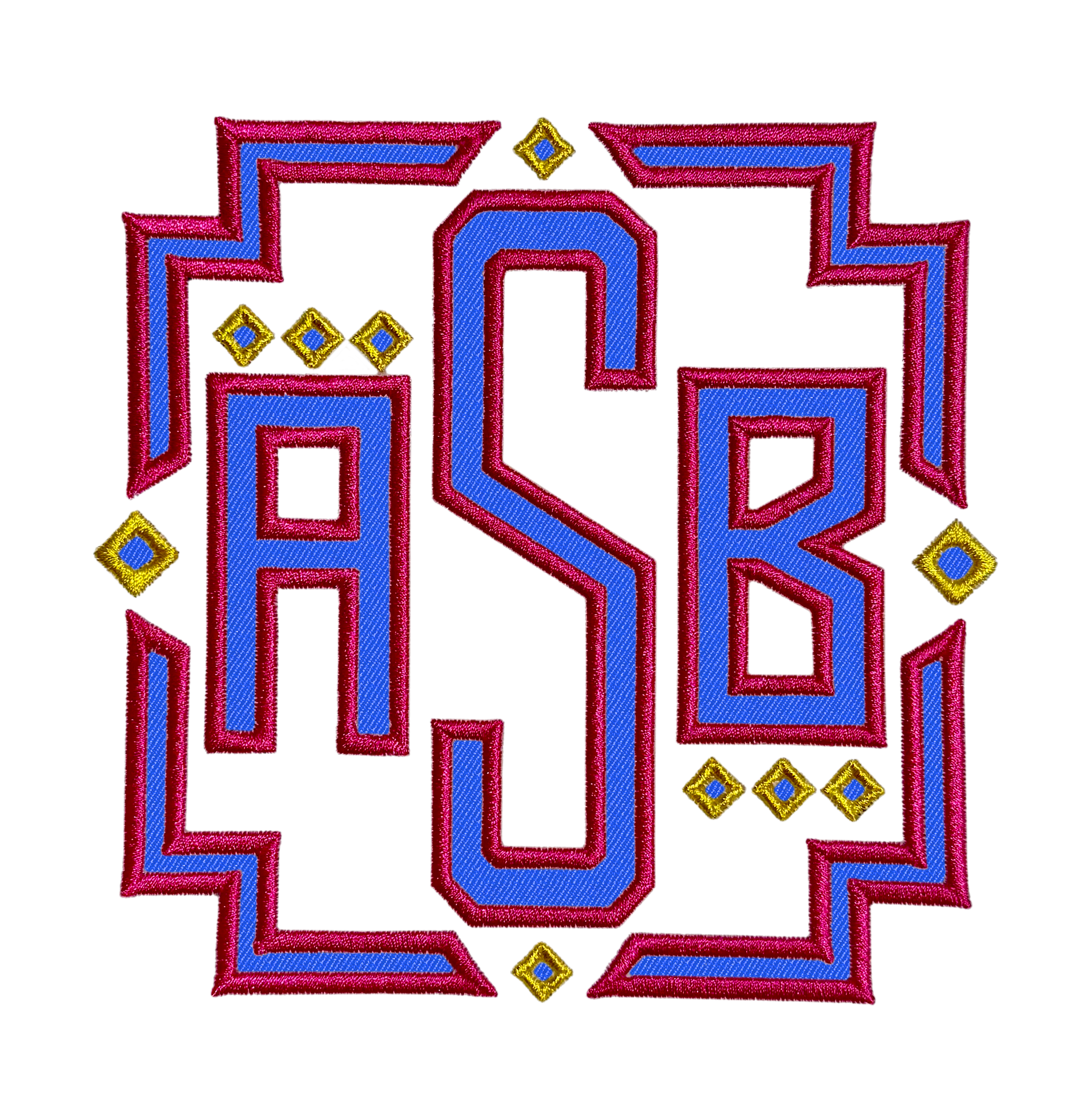 Diamond Dots Square Monogram Embroidery Font Frame Applique