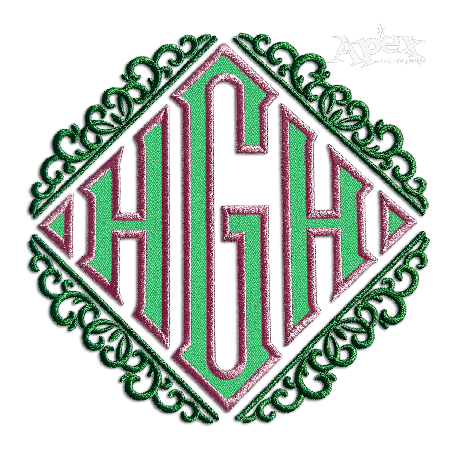 Applique Vienna Fancy Monogram Machine Embroidery Font - Apex