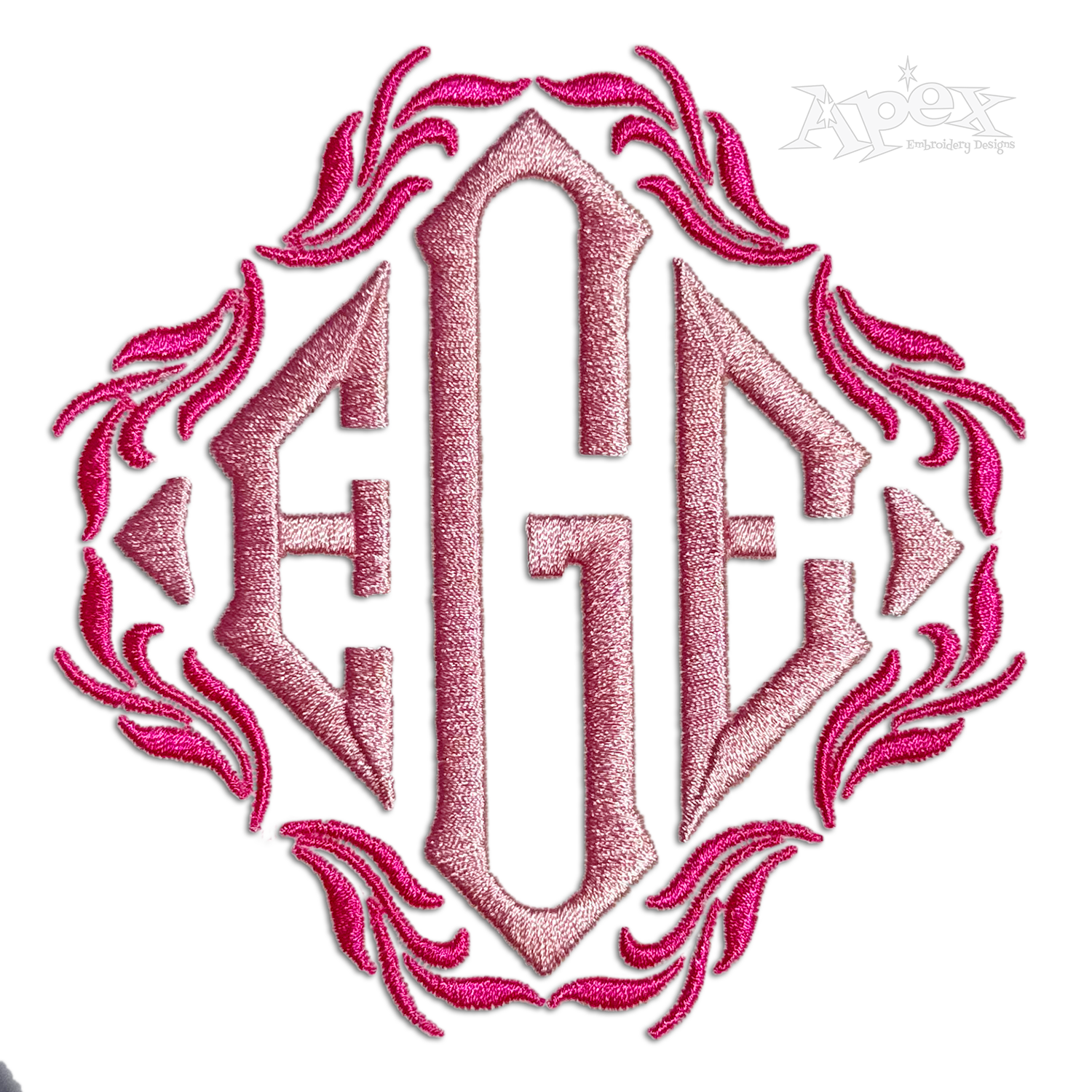 Pillow Diamond Frames Embroidery Font by Apex Designs pink