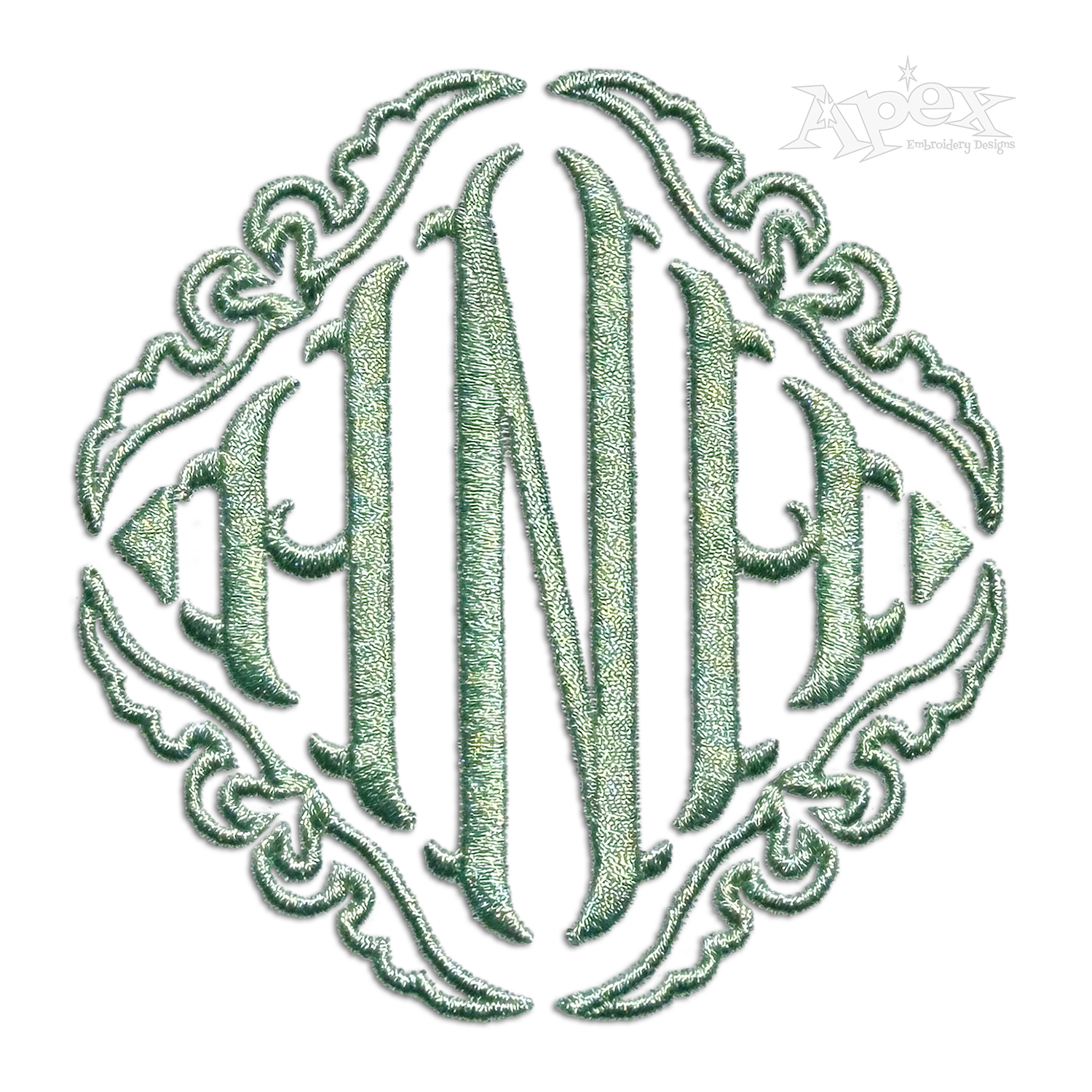 Pillow Diamond Frames Embroidery Font by Apex Designs green