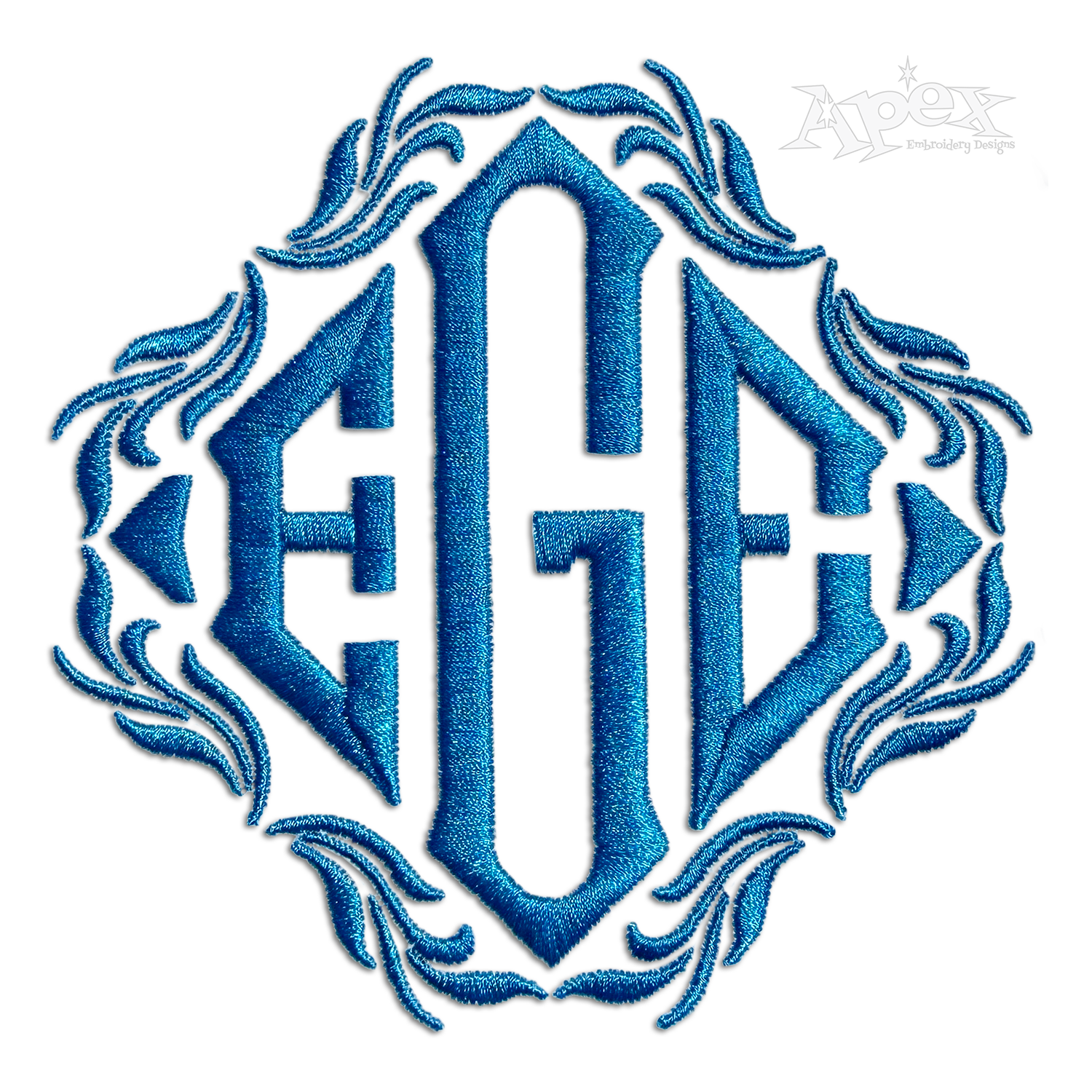 Pillow Diamond Frames Embroidery Font by Apex Designs blue