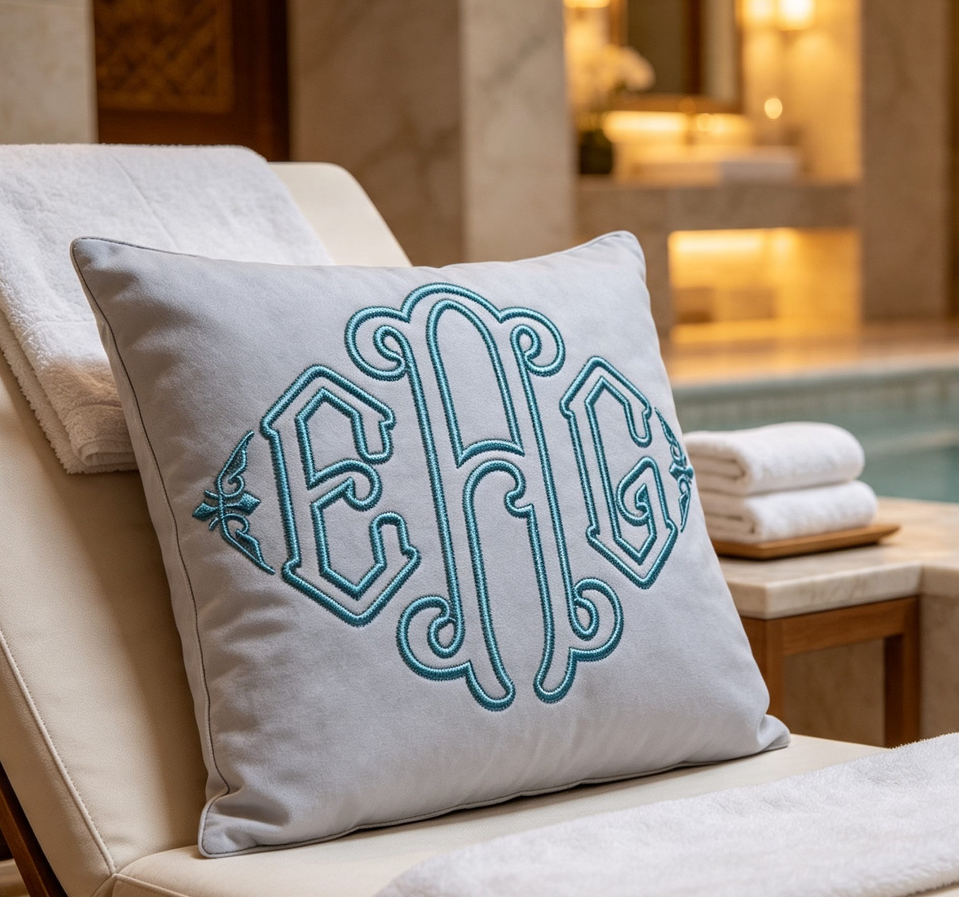 Brigitte Linen Pillow Monogram Applique Embroidery Font Digitized by Apex 