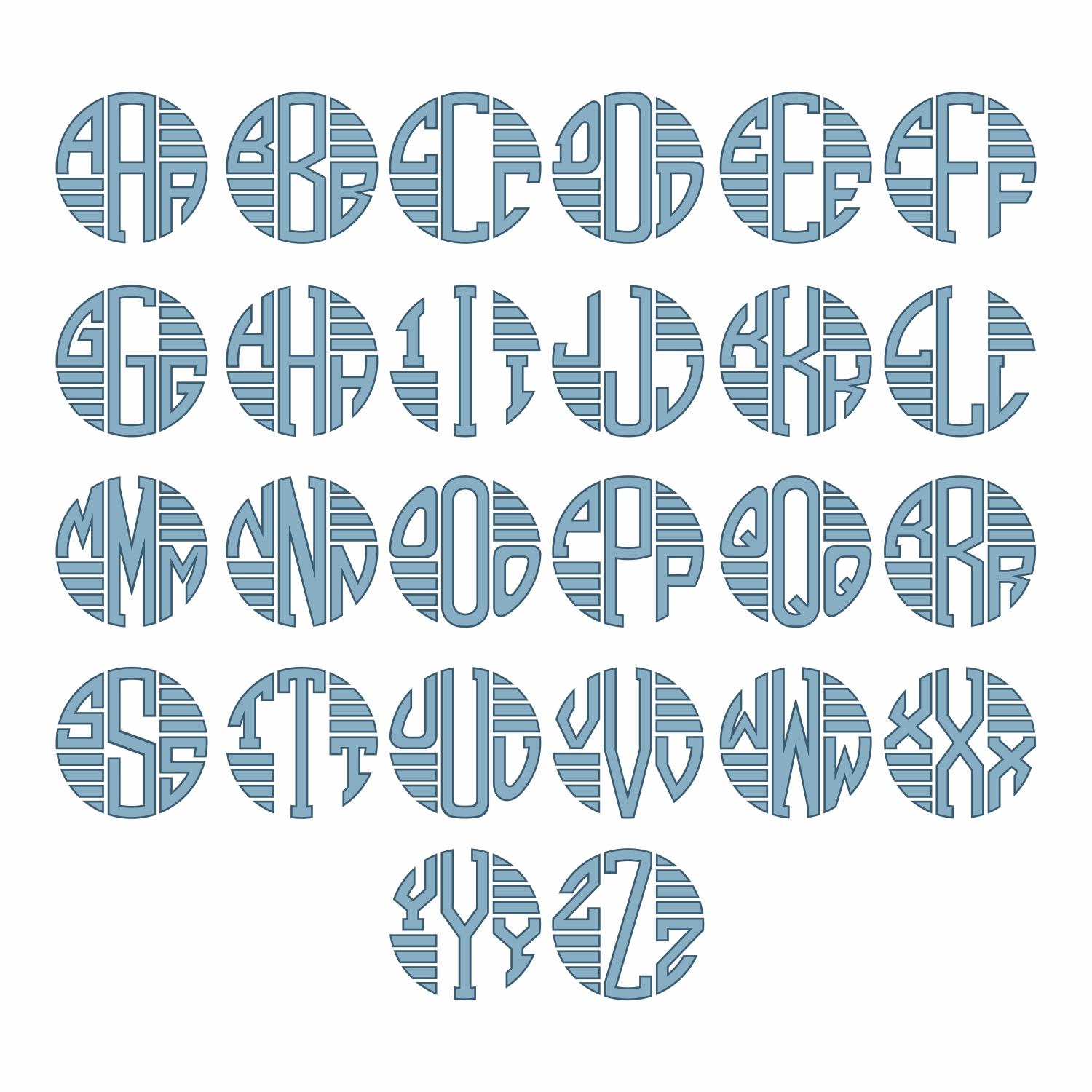 Circle Lined Monogram Font All TTF OFT Sample Letters