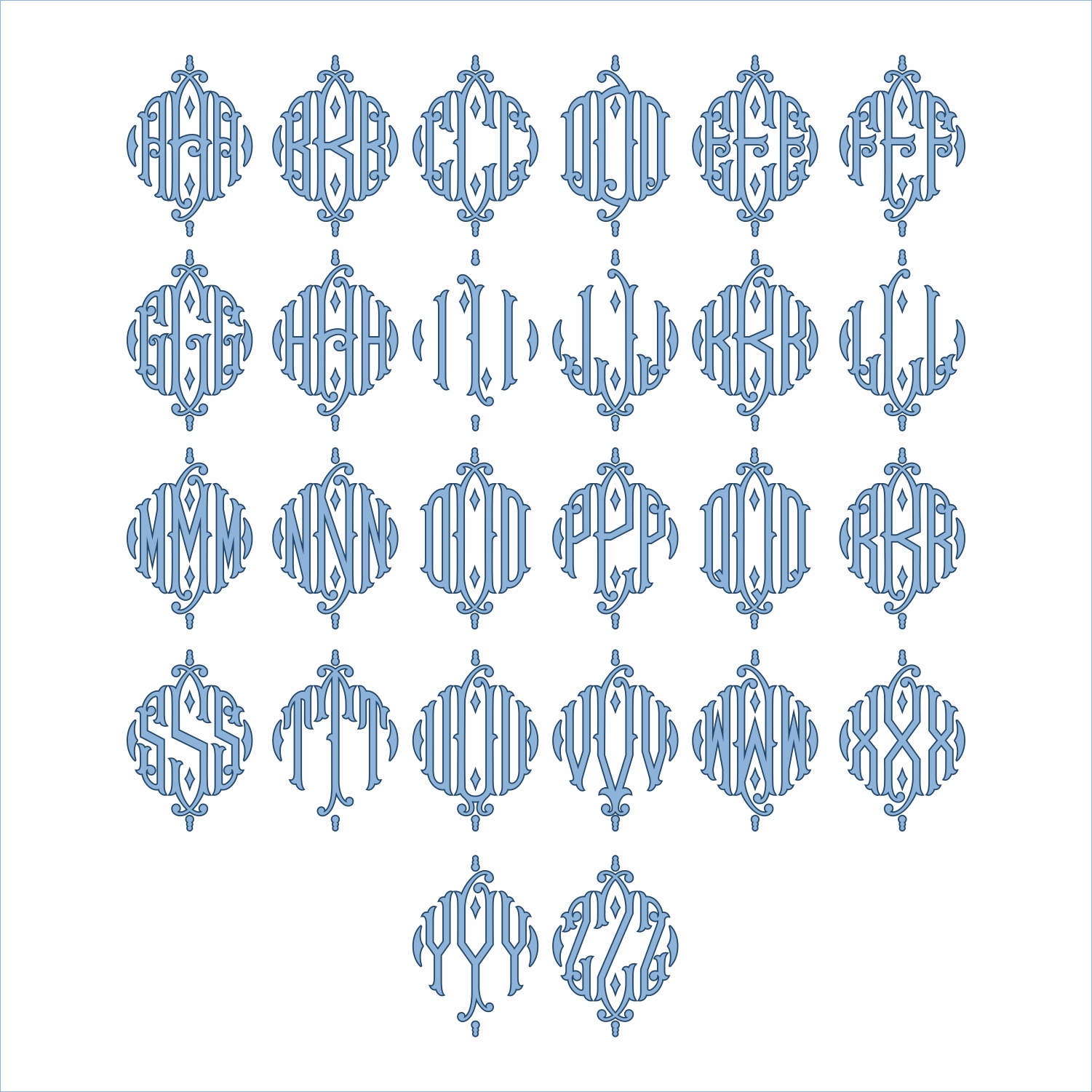 Royal Diamond Monogram Applique Embroidery Font All