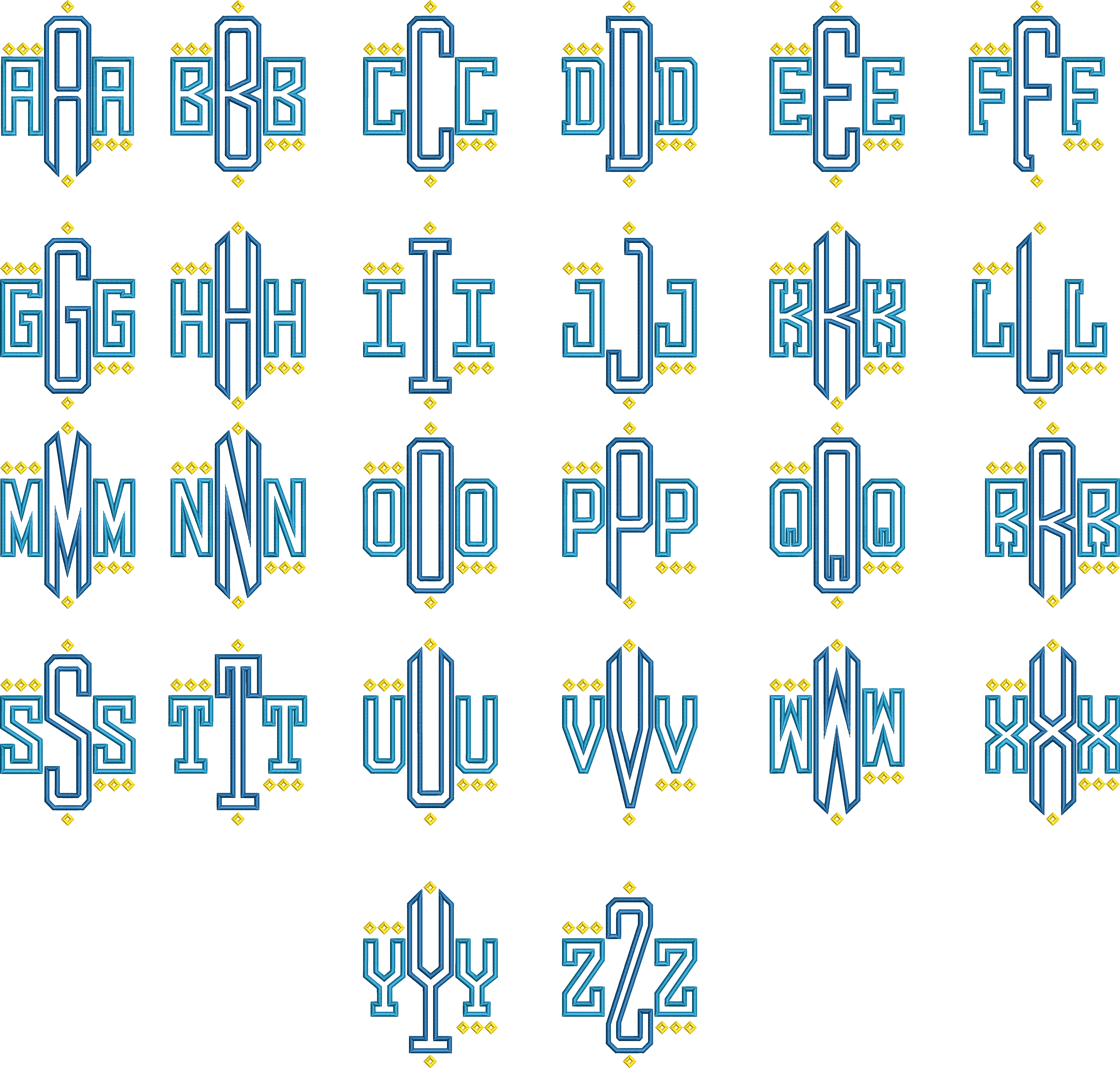 Square Diamond Dots Applique Monogram Machine Embroidery Font All