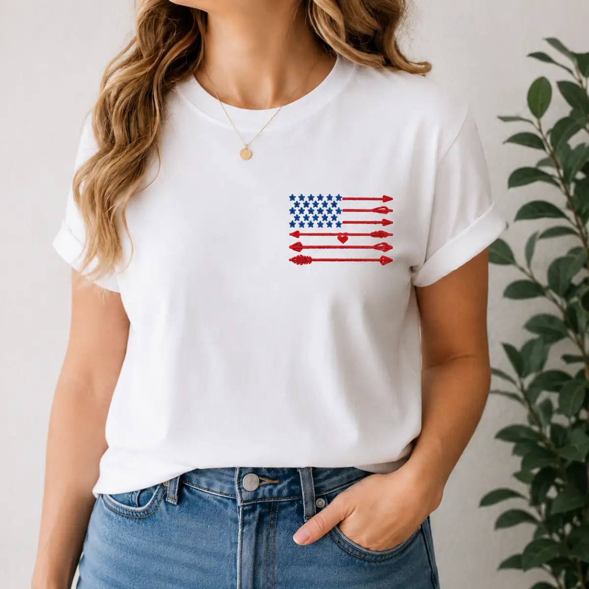 USA American Flag Embroidery Design with Arrow shirt