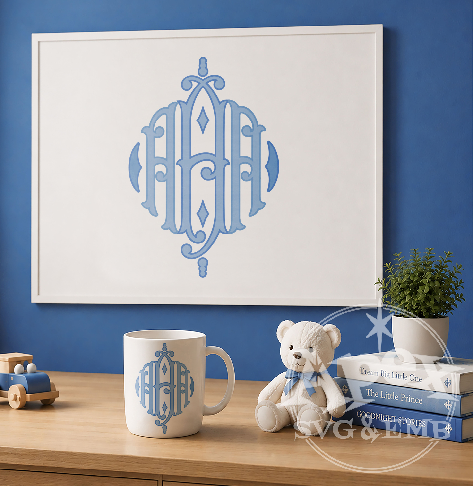 Pillow Baby Girl Royal Diamond Monogram Applique | Split Initials | TTF OTF Art