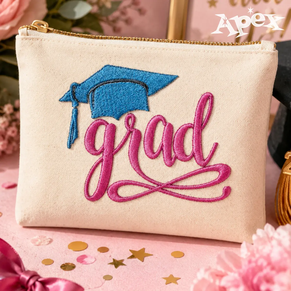 Grad Graduation Hat Embroidery Design pen case