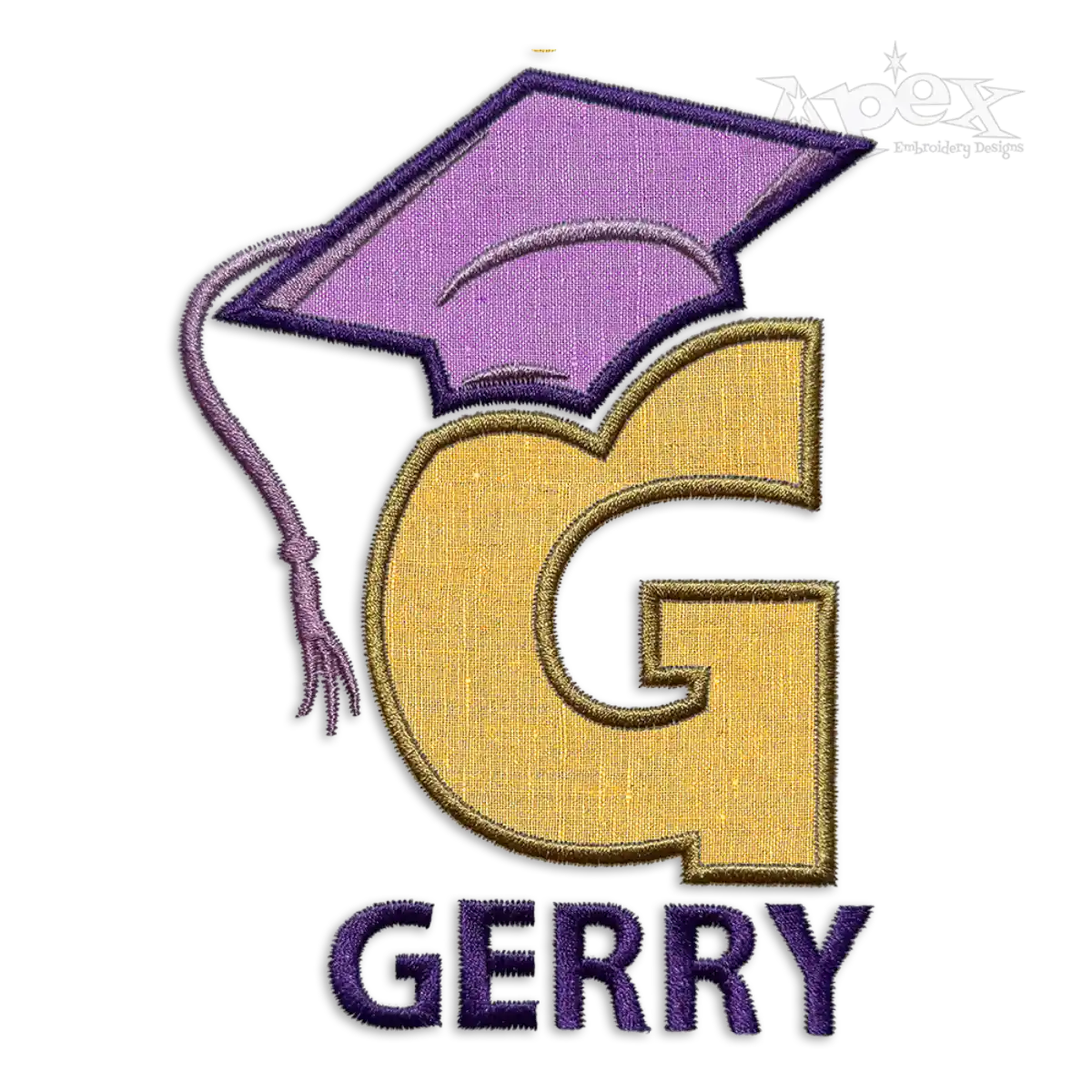 Graduation Cap Embroidery Font letter G - name Gerry