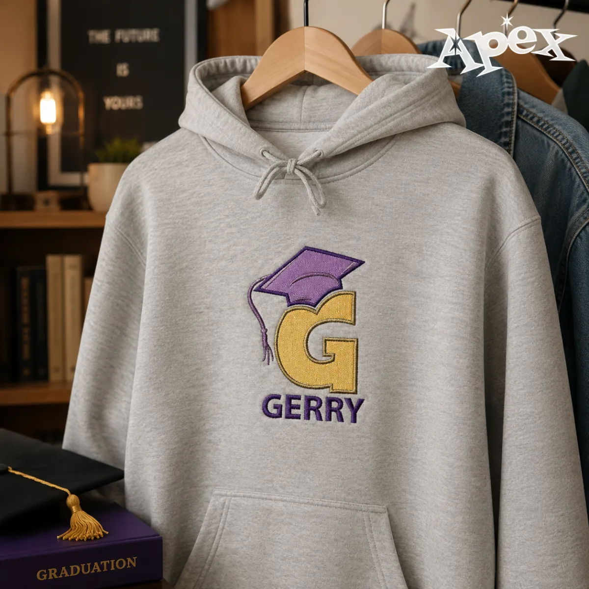 Graduation Cap Embroidery Font hoodie for Gerry