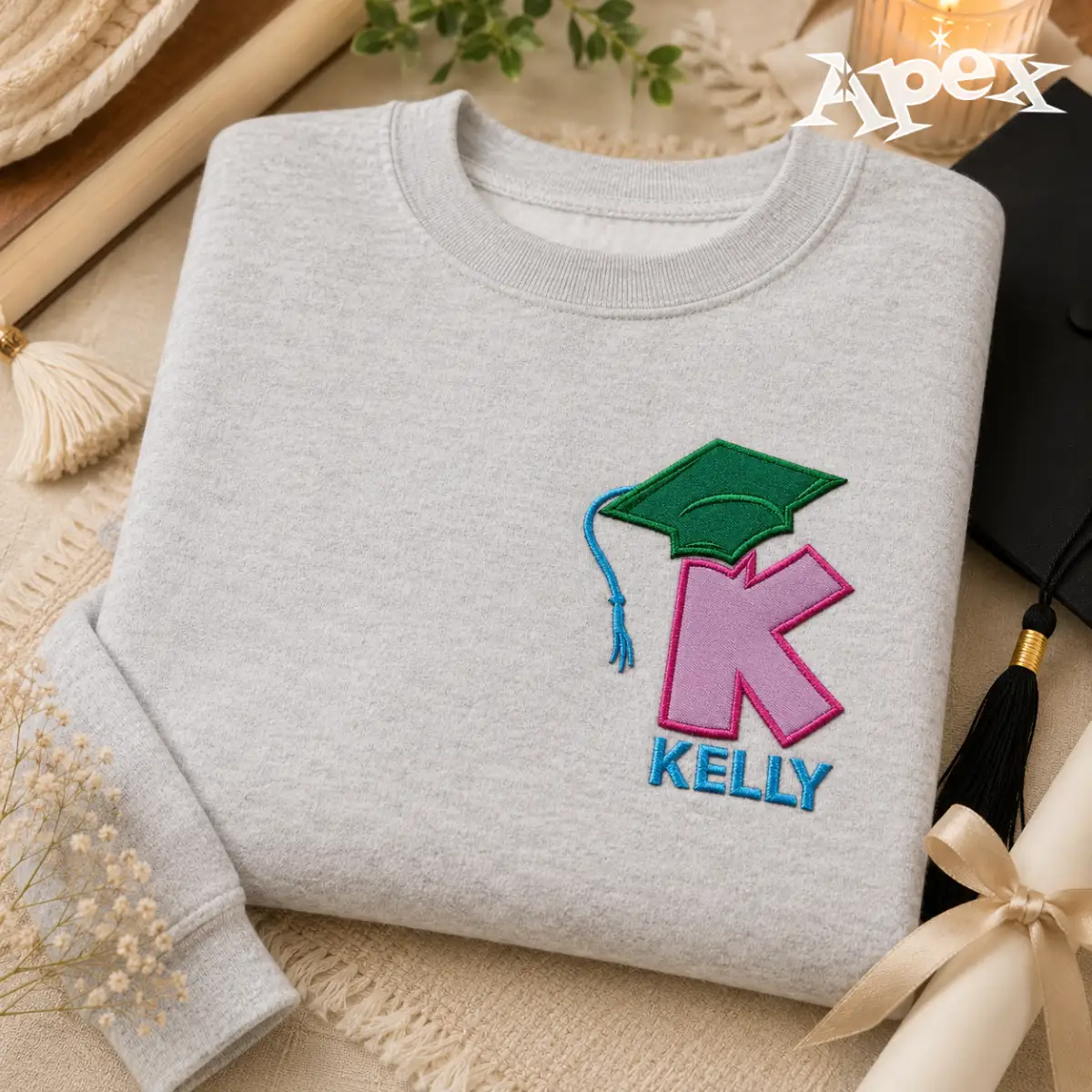 Graduation Cap Embroidery Font hoodie for Kelly