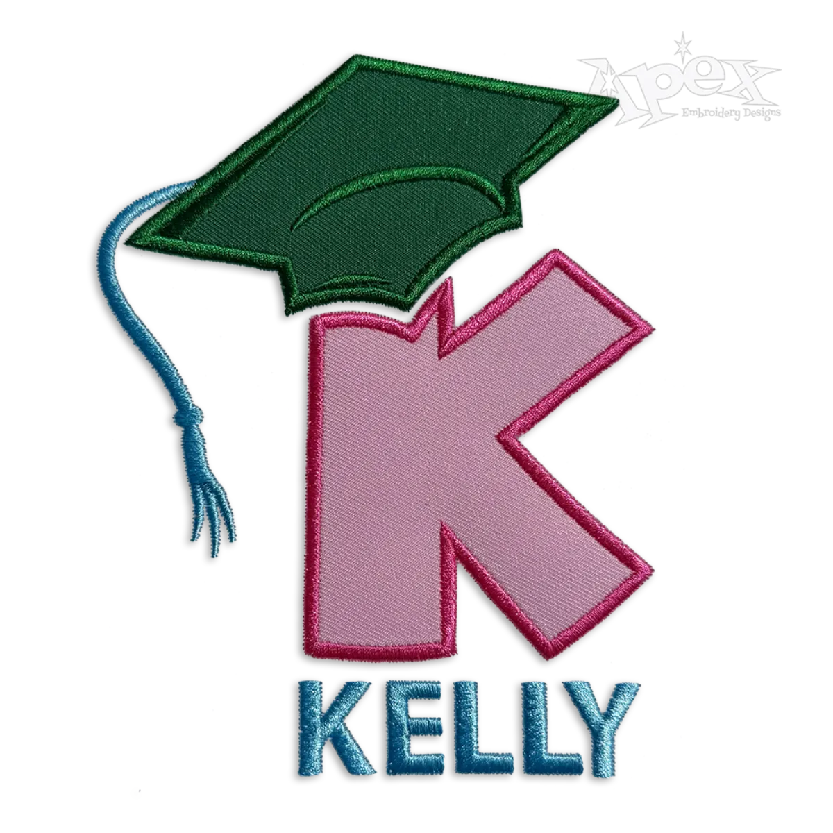 Graduation Cap Embroidery Font letter K - name Kelly