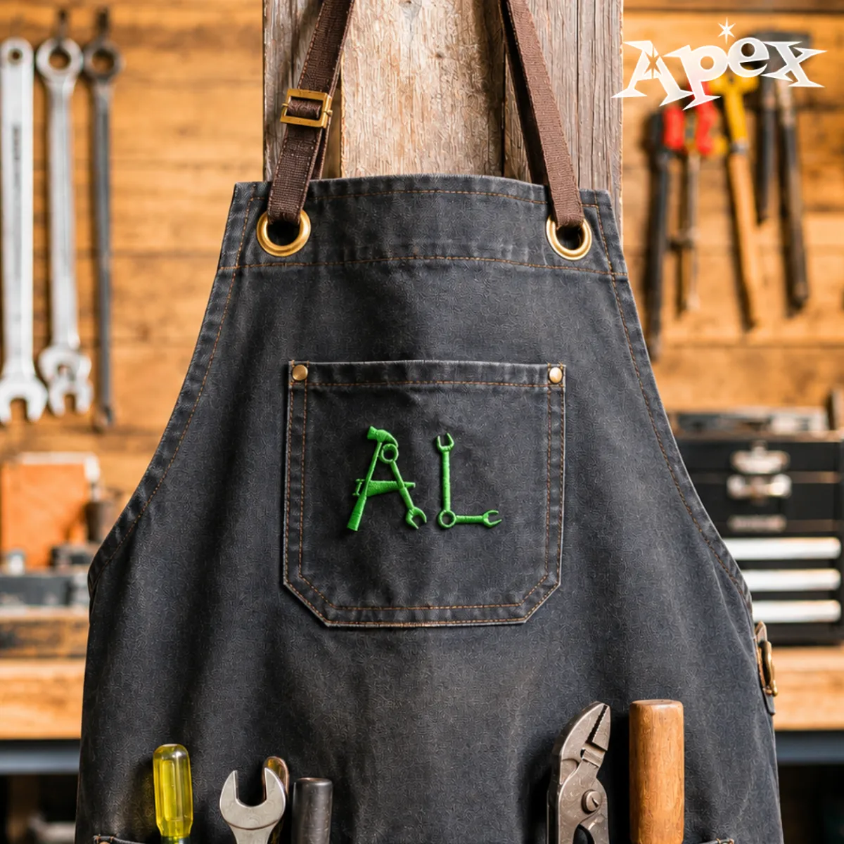 Hand Tools Embroidery Font Apron