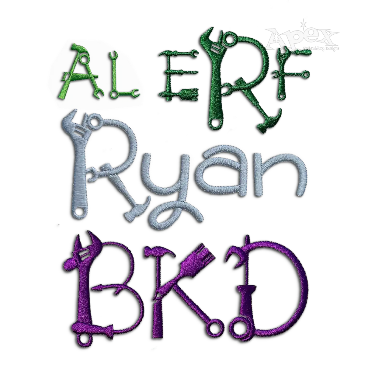 Hand Tools Embroidery Font text samples