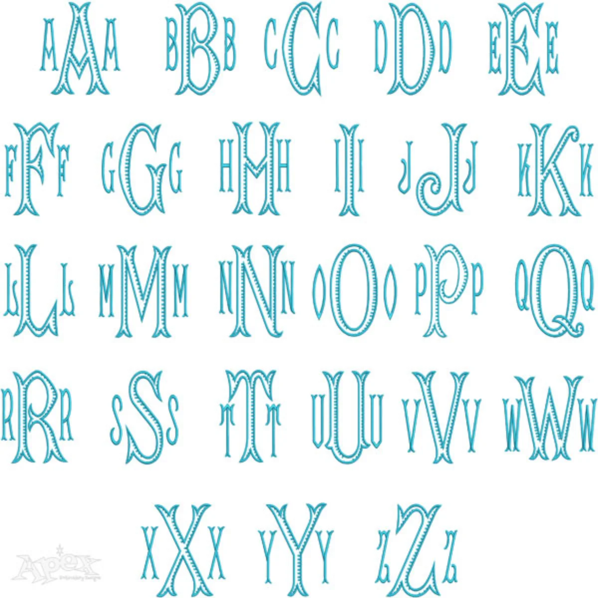 Ribbed Monogram Embroidery Font alphabet