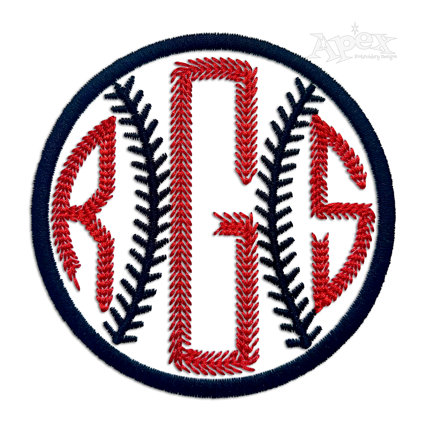 Baseball Virgule Stitches Circle Round Embroidery Font Sample Frame