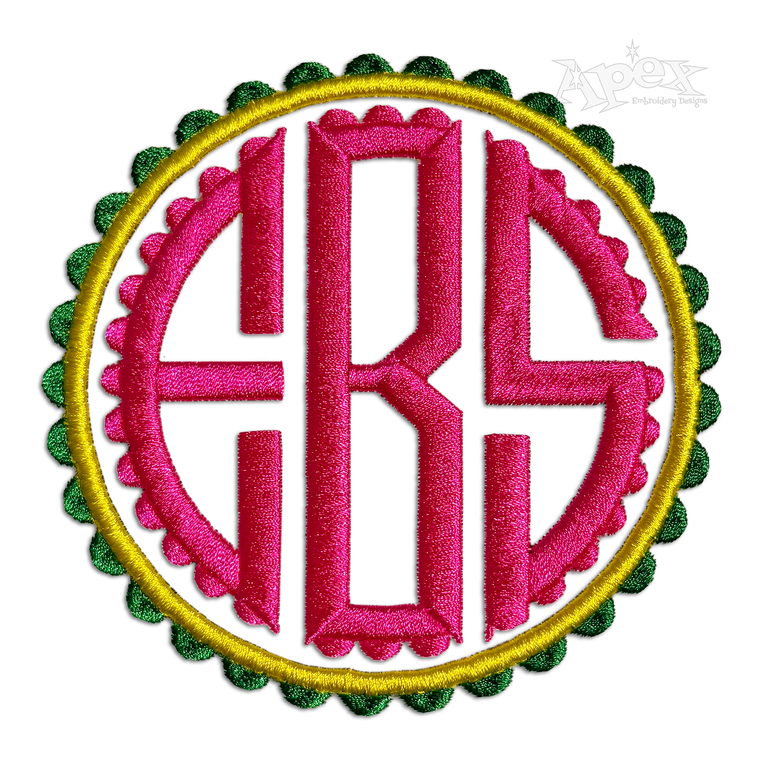 Scallop Circle Monogram Frame Machine Embroidery Font