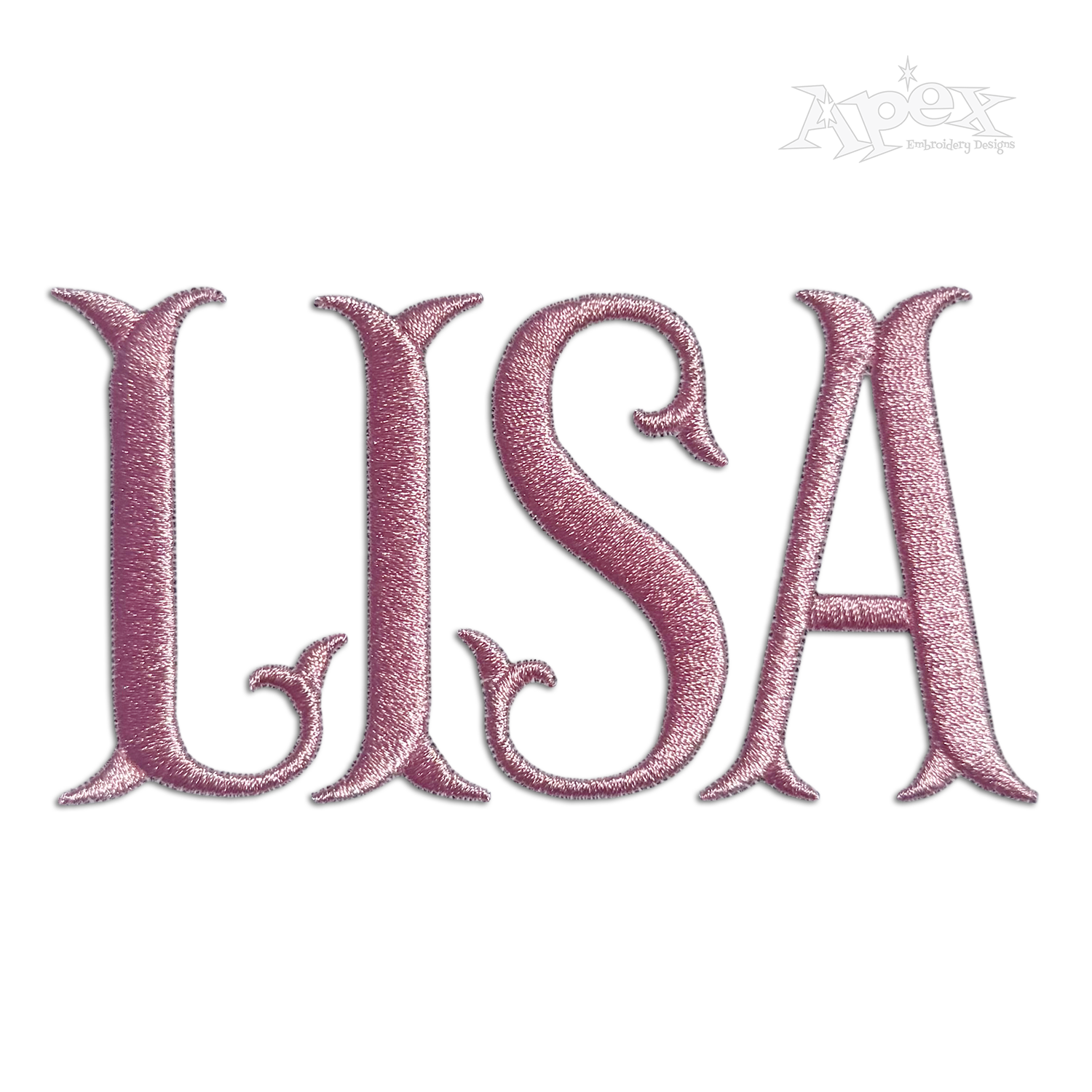 Fancy Fishtail Machine Embroidery Font Letters by Apex