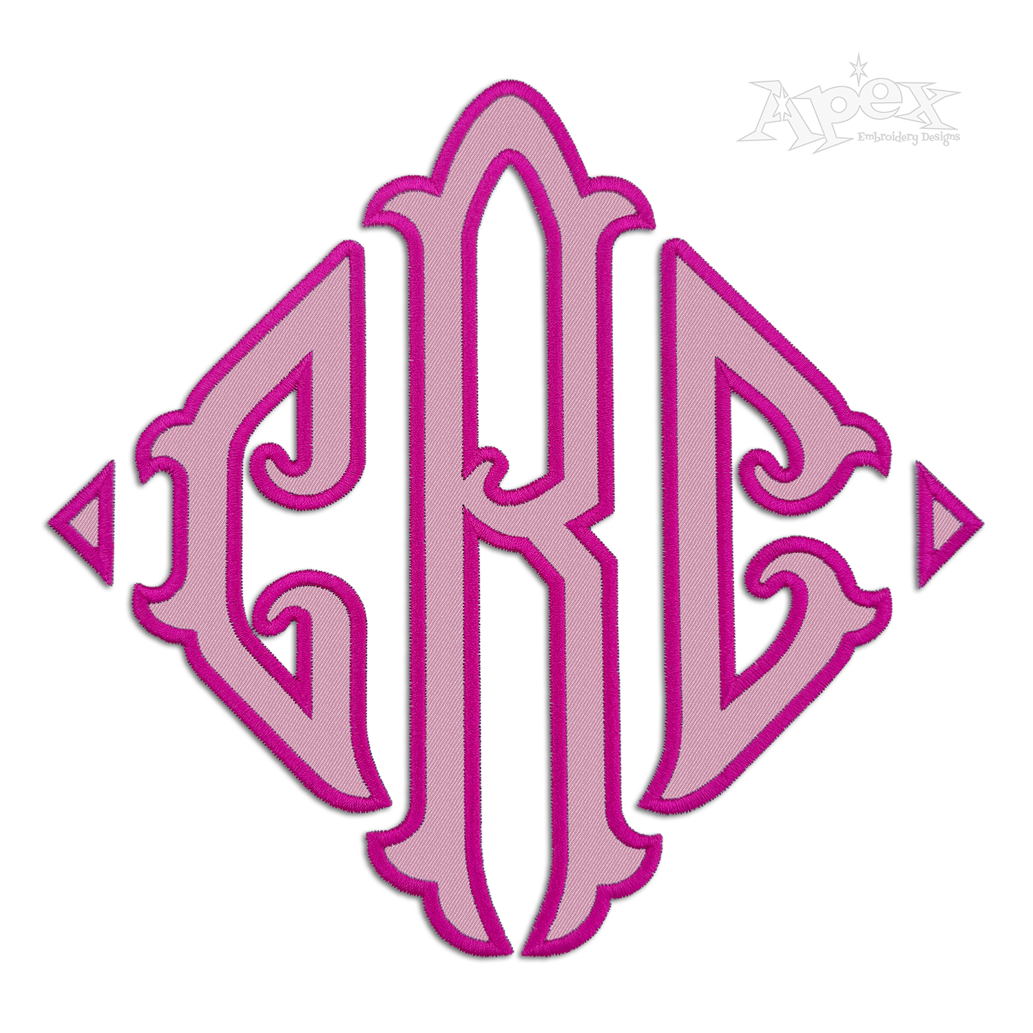 Diamond Triangle Monogram Fishtail Machine Embroidery Font Applique