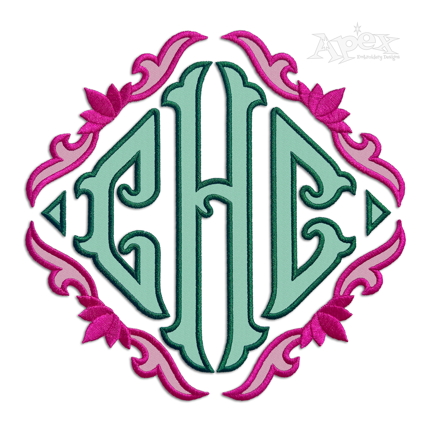 Diamond Triangle Monogram Fishtail Machine Embroidery Font Applique Frame