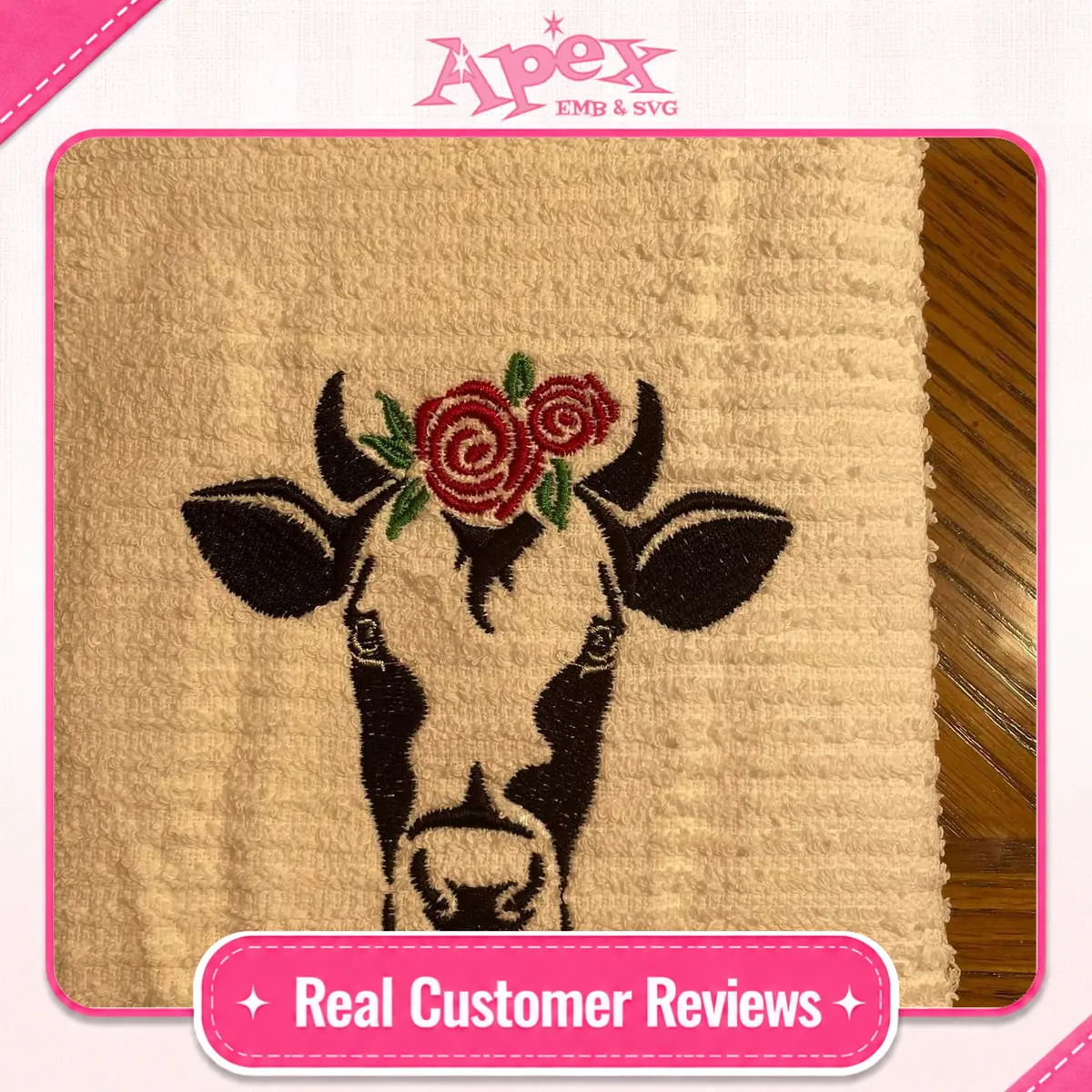 Flower Cow Embroidery Design customer review Apex