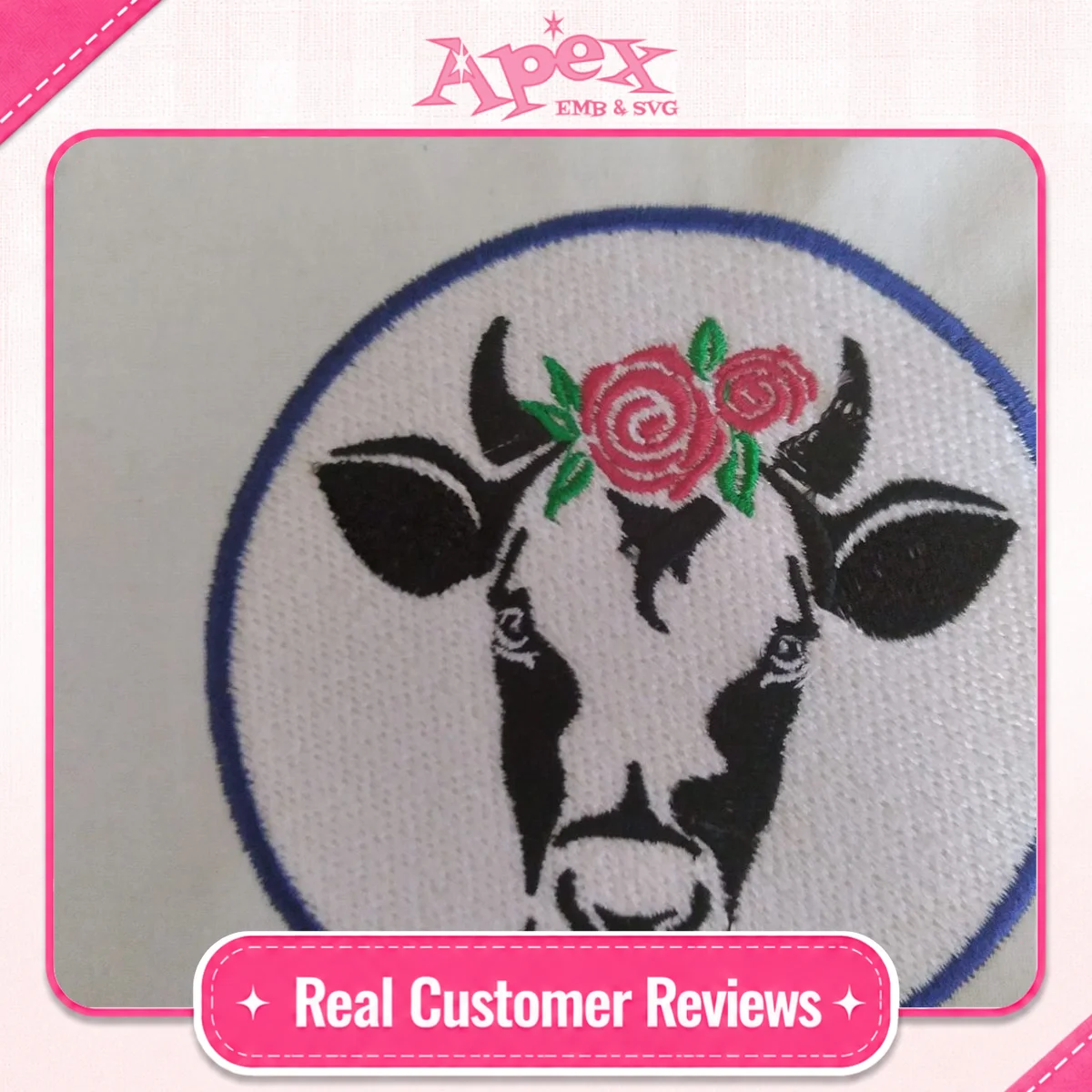 Flower Cow Embroidery Design customer review Apex