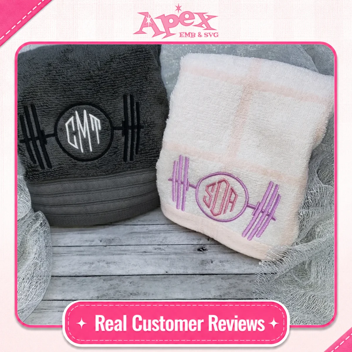 Gym Fitness Workout Monogram Frame Embroidery Designs customer review Apex