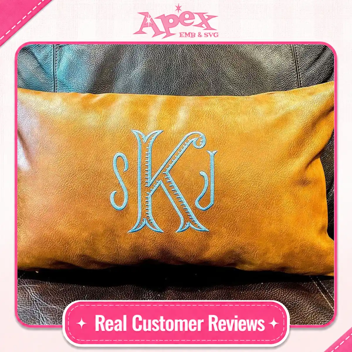 Ribbed Monogram Embroidery Font fan review pillow