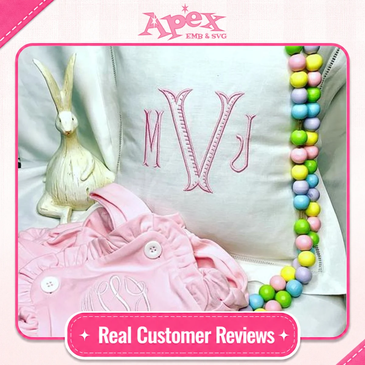 Ribbed Monogram Embroidery Font fan review Apex pillow