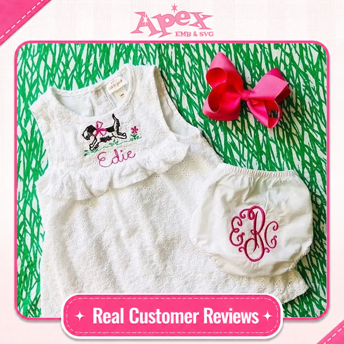 Suzanne Curlz Embroidery Font fan review Apex baby dress