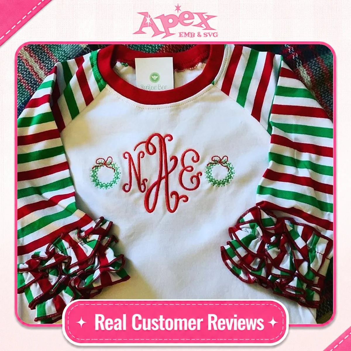 Suzanne Curlz Embroidery Font fan review Apex sweater