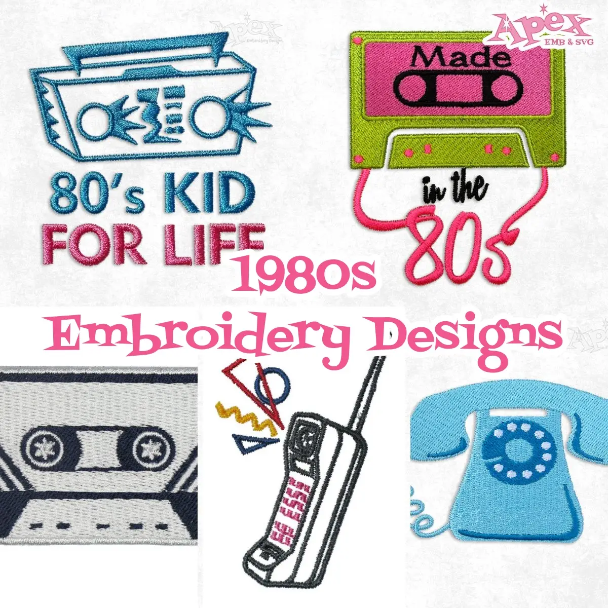 0s kid life embroidery design thumbnail bundle