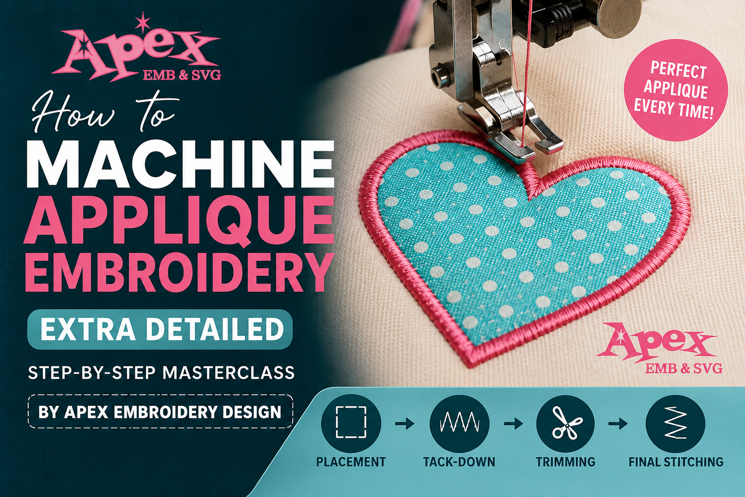 How to machine applique embroidery step by step by Apex Embroidery Design