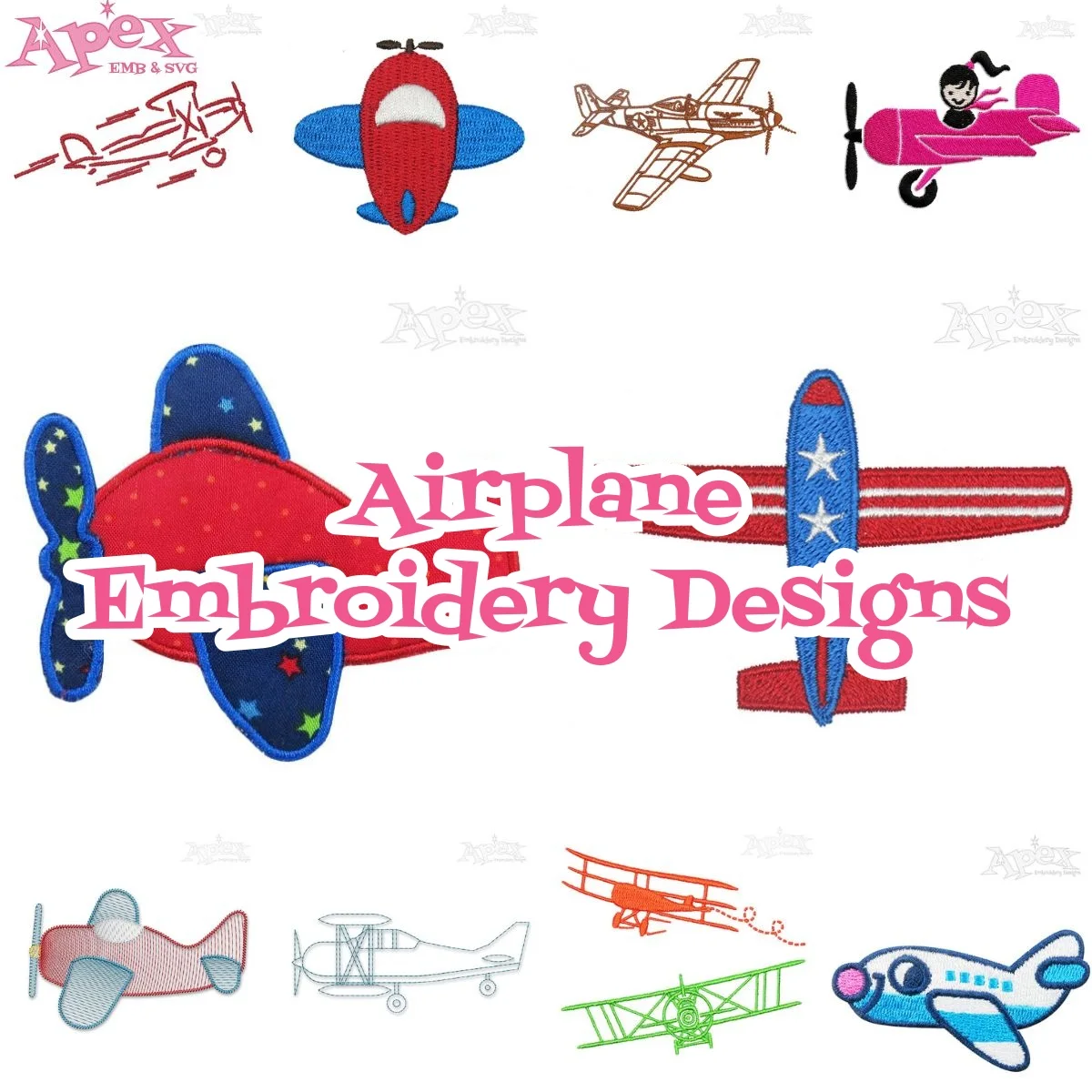 airplane embroidery design thumbnail bundle