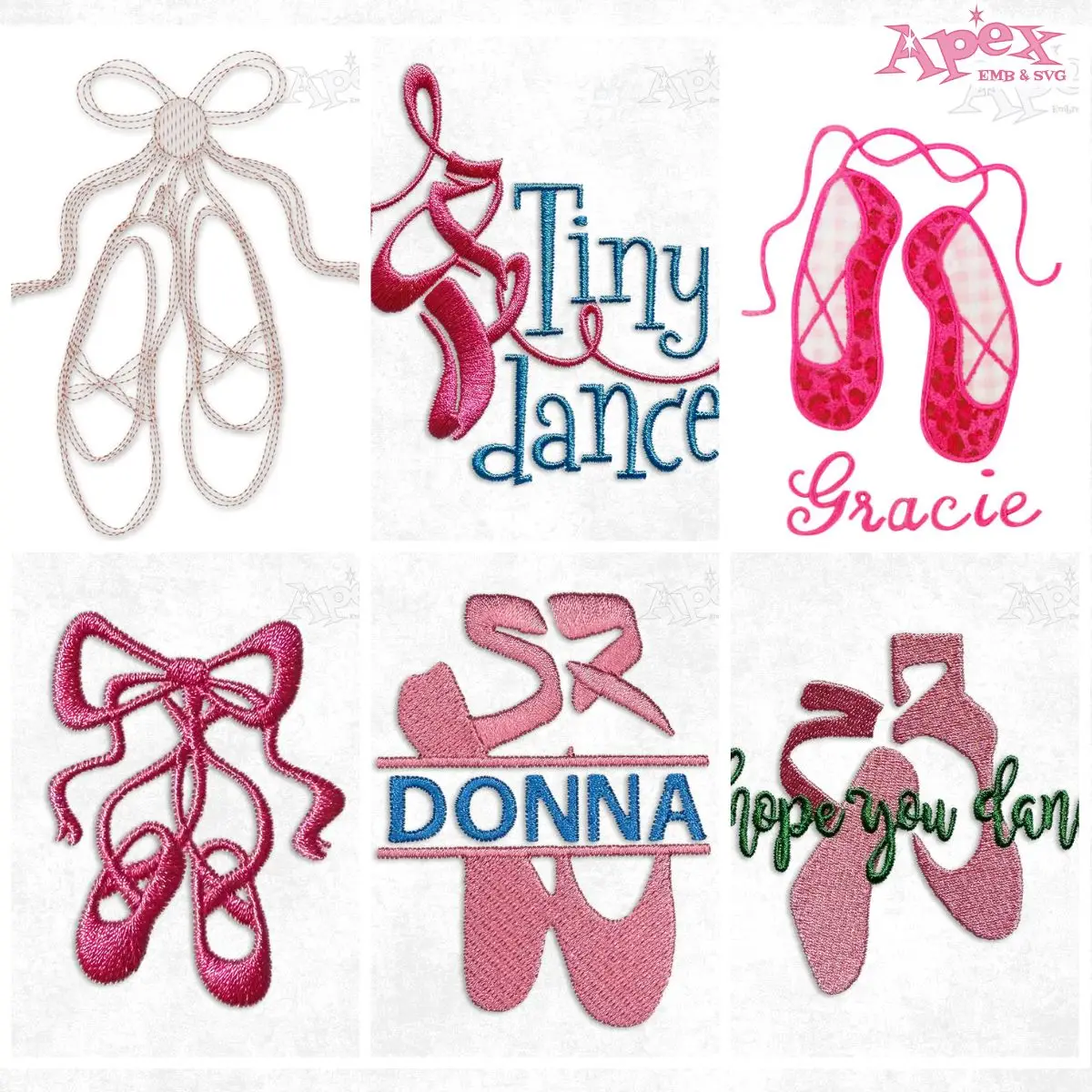 Ballet Dancing Shoes Embroidery Designs Bundle thumbnail - 6 ballet dancing shoes themed machine embroidery designs