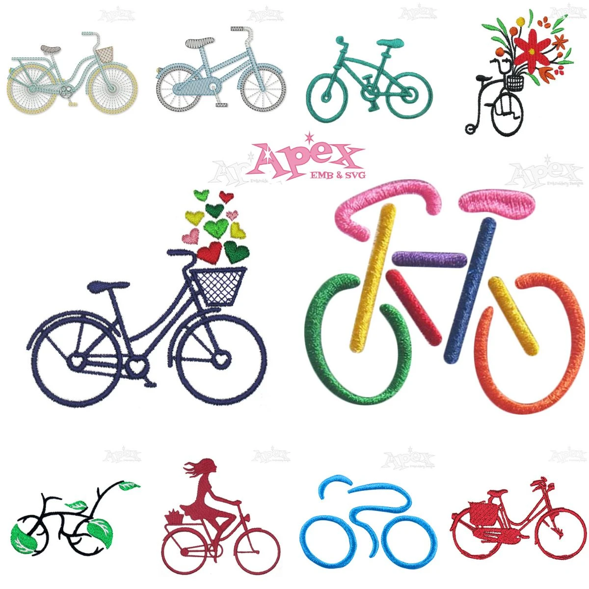 Bike Bicycle Embroidery Designs Bundle thumbnail