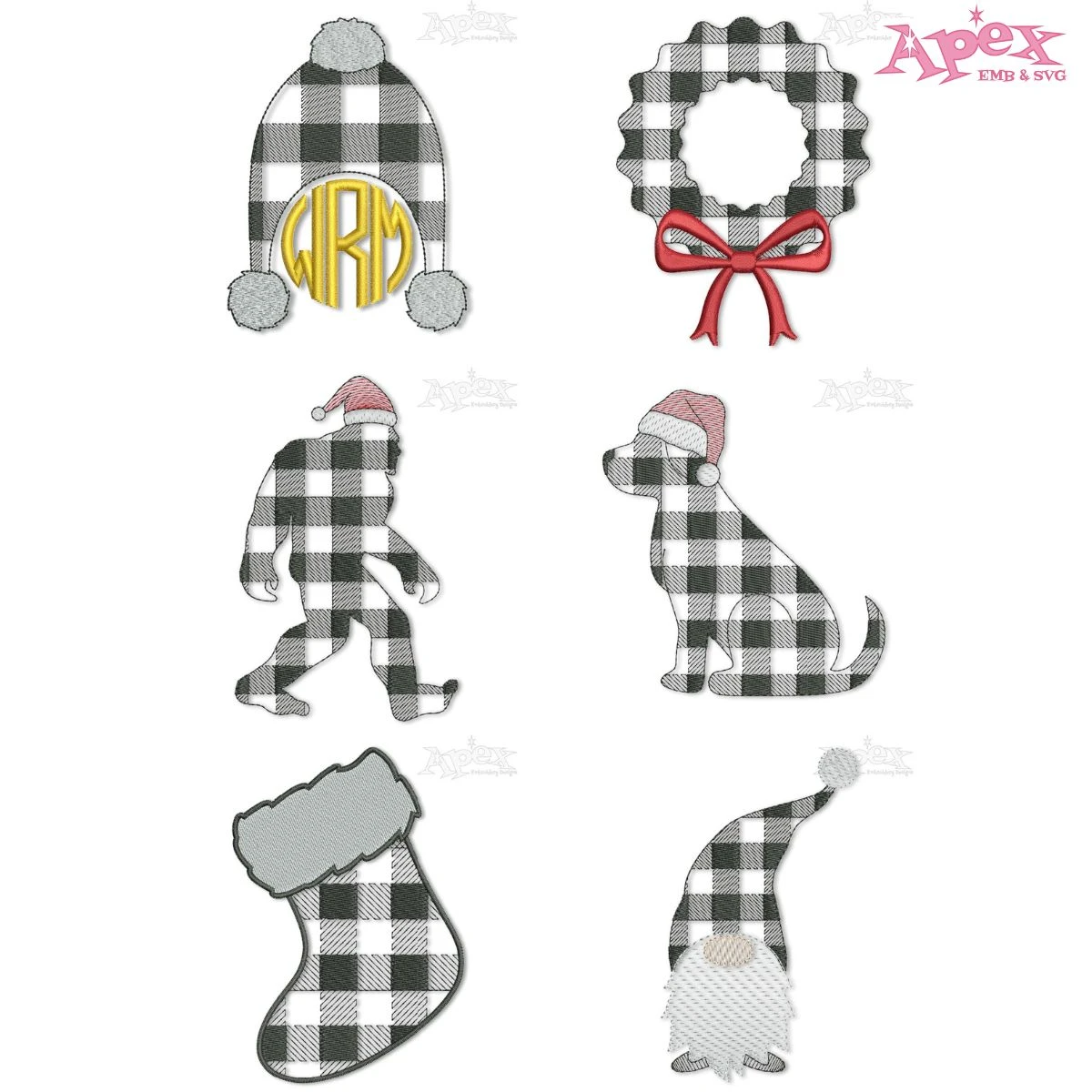 Buffalo Plaid Christmas Embroidery Designs Bundle thumbnail