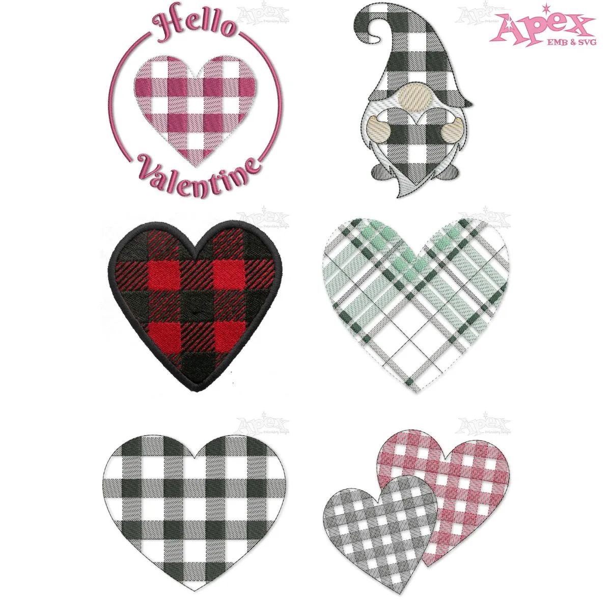 Buffalo Plaid Heart Valentine Embroidery Designs Bundle thumbnail