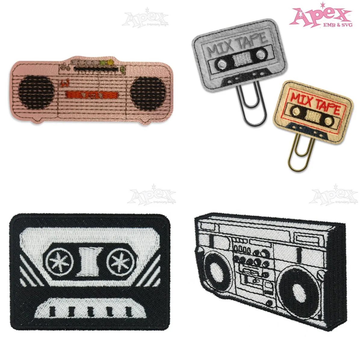 Cassette Tape and Boombox Embroidery Designs Bundle thumbnail