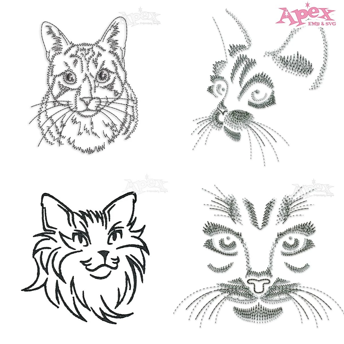 Cat Face Embroidery Designs Bundle thumbnail