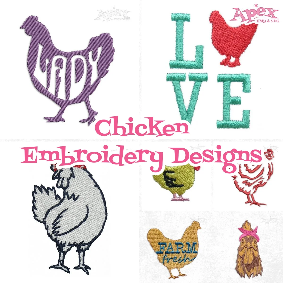 chicken thumbnail embroidery design bundle