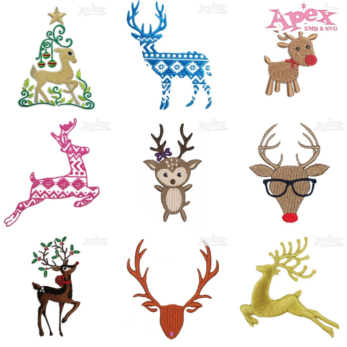 Christmas Reindeer Embroidery Designs Bundle thumbnail